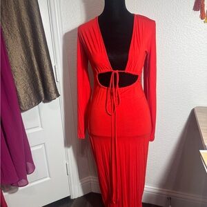 SHEIN Red Cutout Maxi Dress